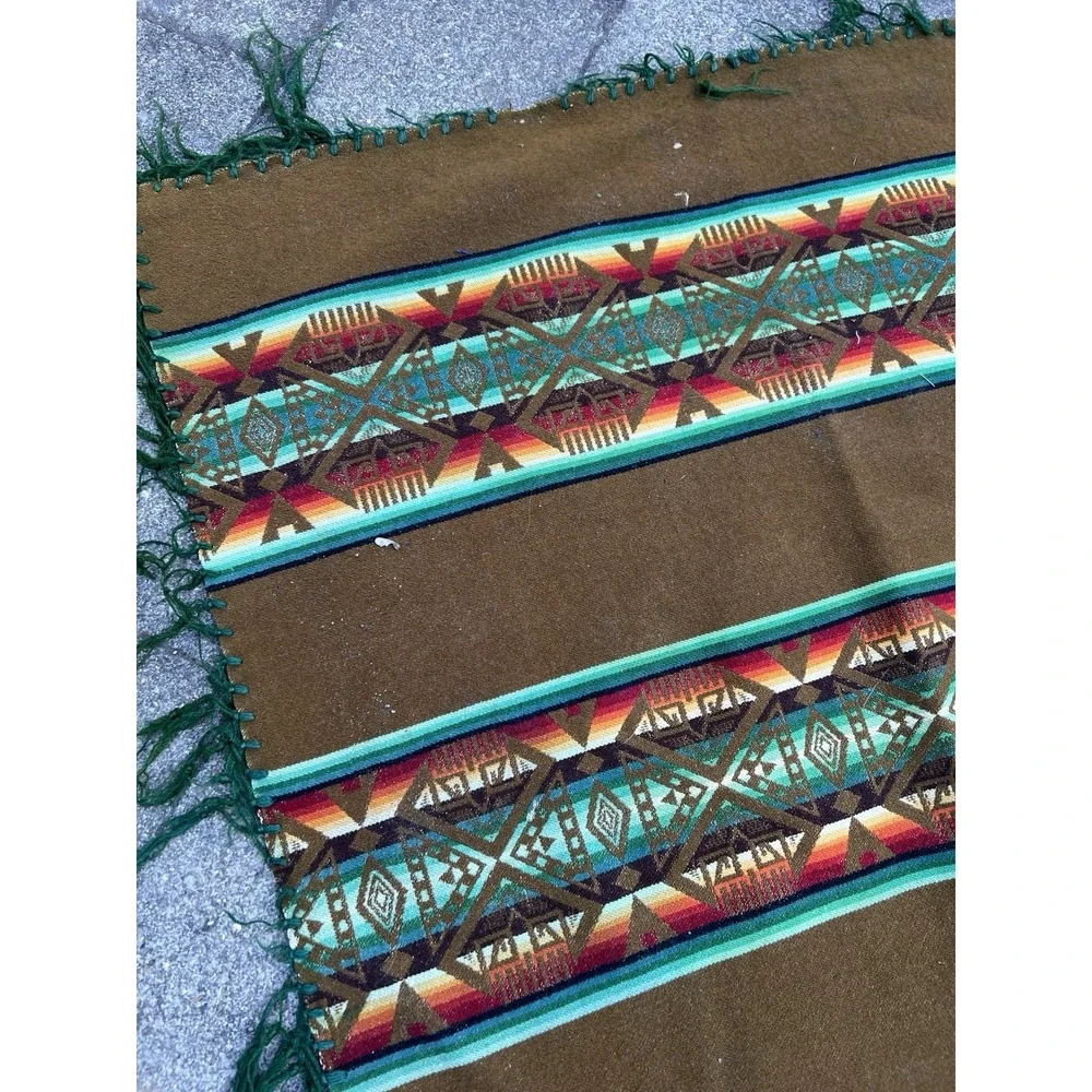 Vintage‎ Pendleton Wool Beaver State Aztec Blanket Throw Shawl Brown Green 60x66